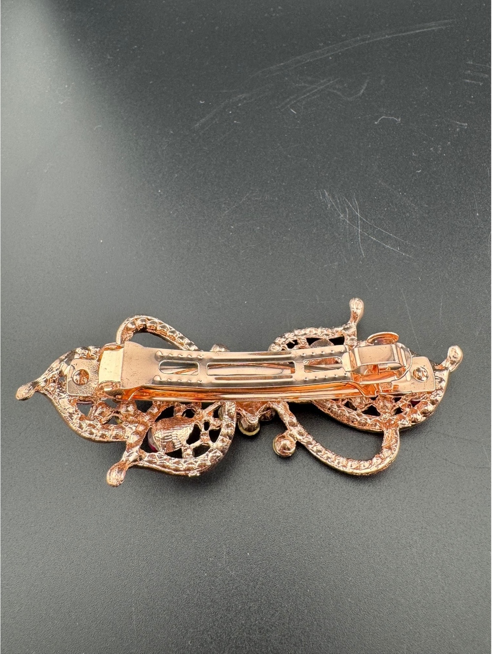 Pave Crystal Rectangular Spring Barrette Rose Gold 🦩 - Picture 3 of 4